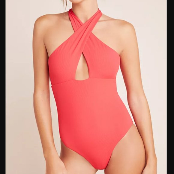 Anthropologie Onia Nicole Ribbed One-Piece Swimsuit Red Rock Medium NWT - Picture 1 of 7
